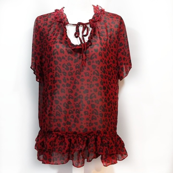 Umgee Tops - Sold~Umgee Red Leopard Animal Print Blouse Large